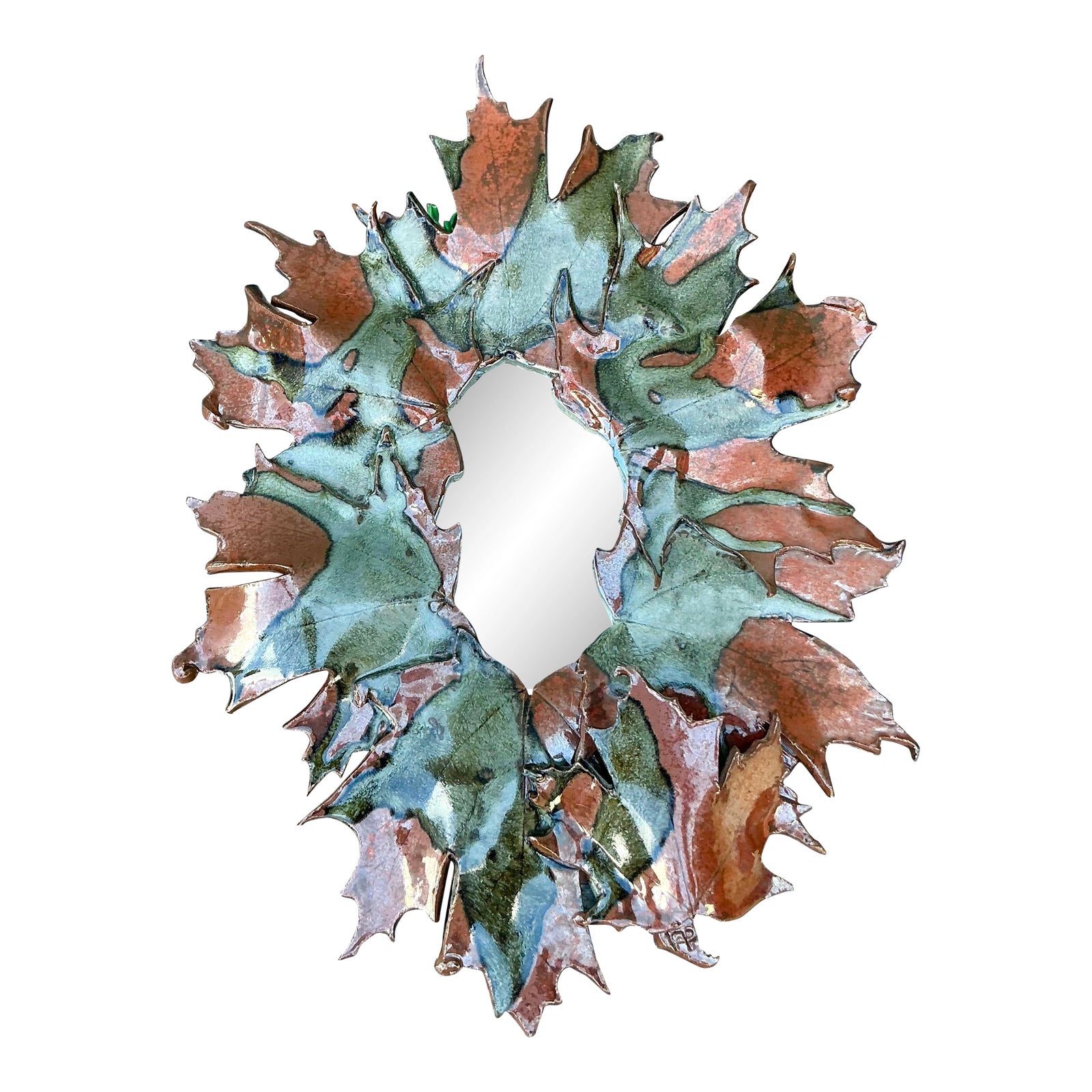 Vintage Boho Original Slab Built Studio Pottery Leaves Mirror