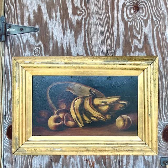Vintage Boho Original Still Life of Fruit Painting - Detail view