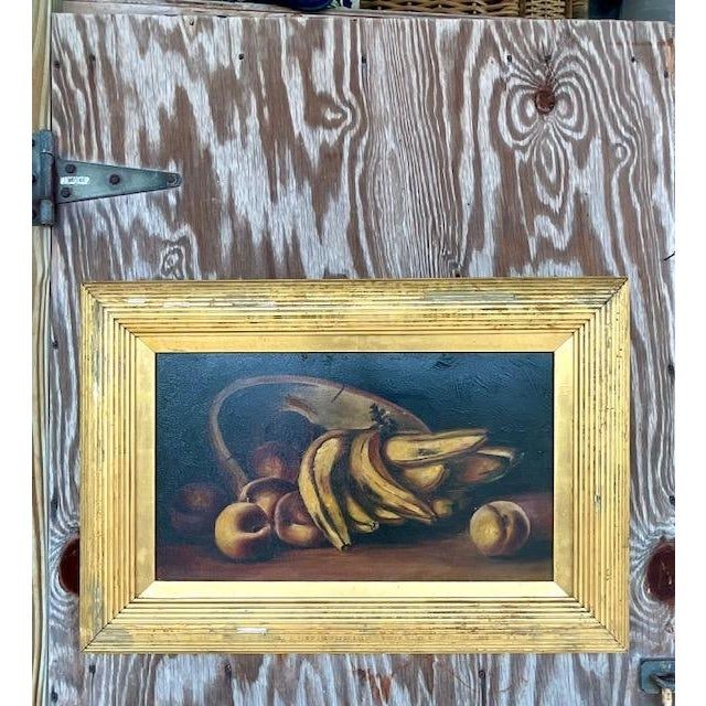 Vintage Boho Original Still Life of Fruit Painting - Side view