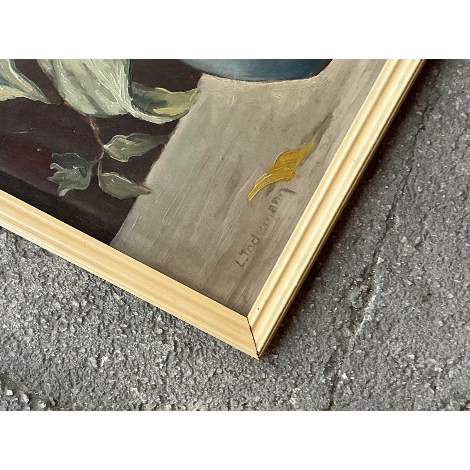 Vintage Boho Original Still Life Oil on Board - Back view