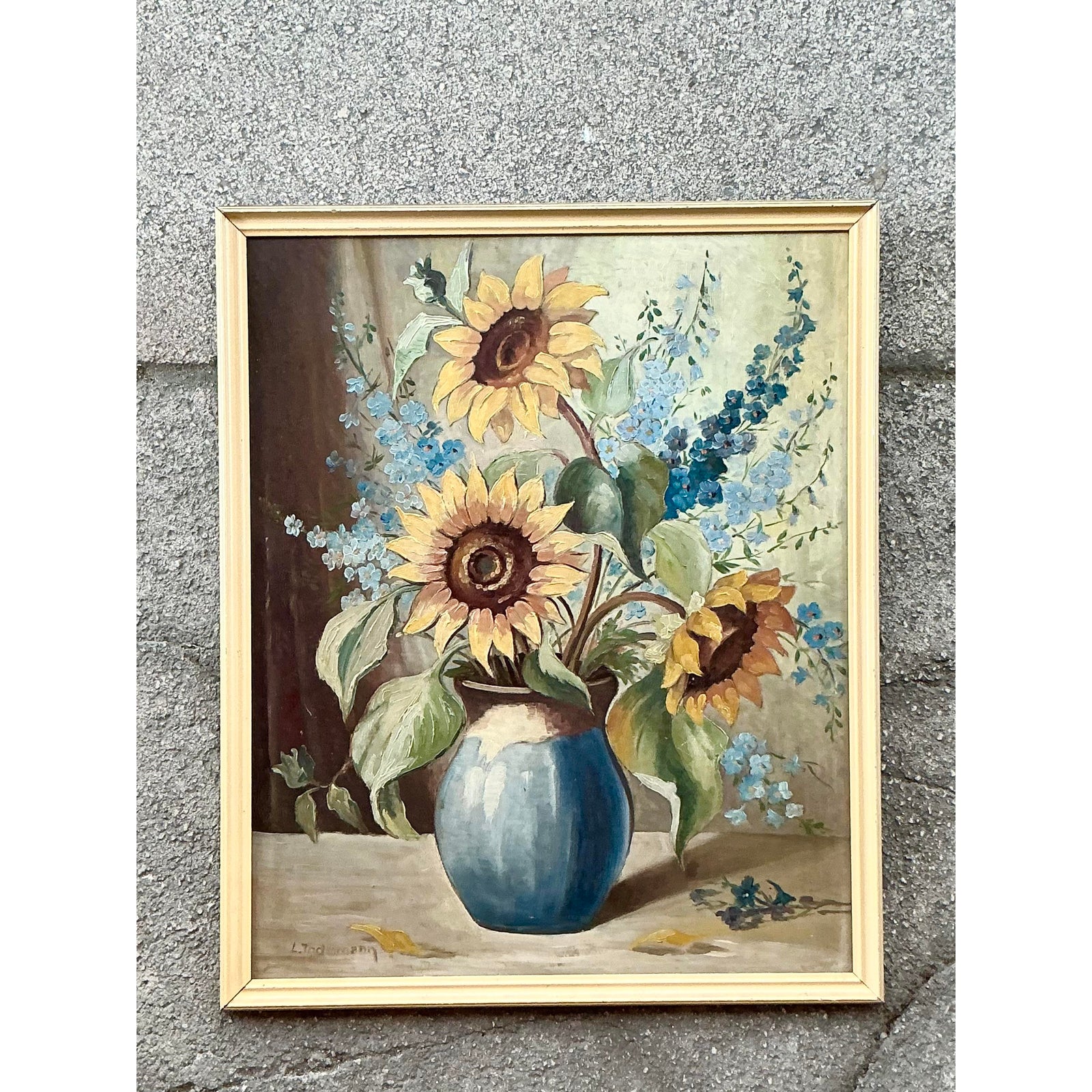 Vintage Boho Original Still Life Oil on Board - Top view