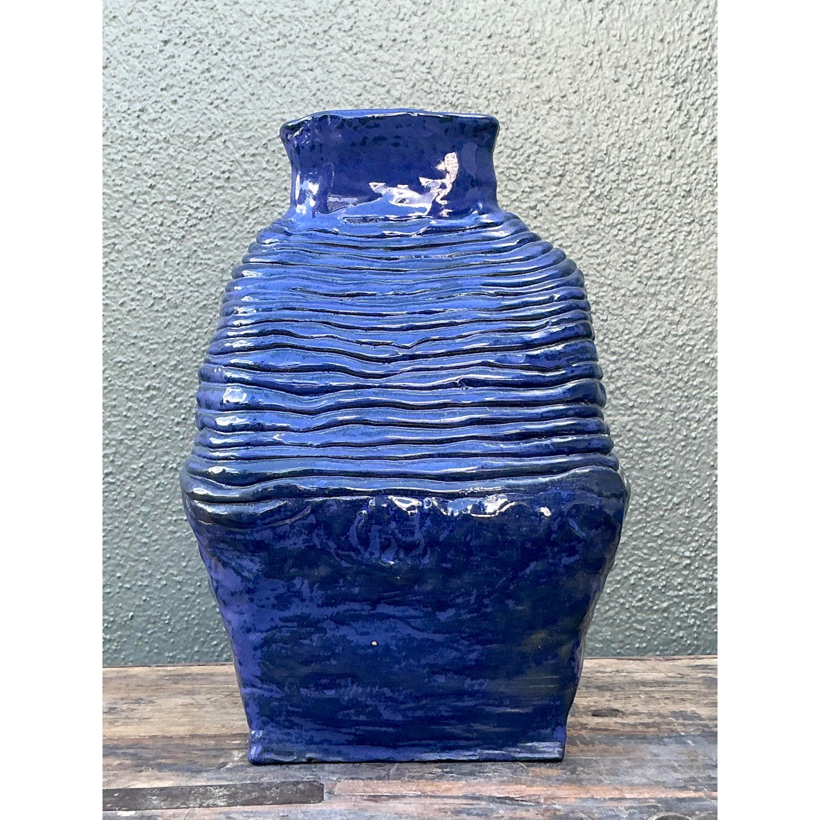 Vintage Boho Original Studio Pottery Coil Vase - Detail view
