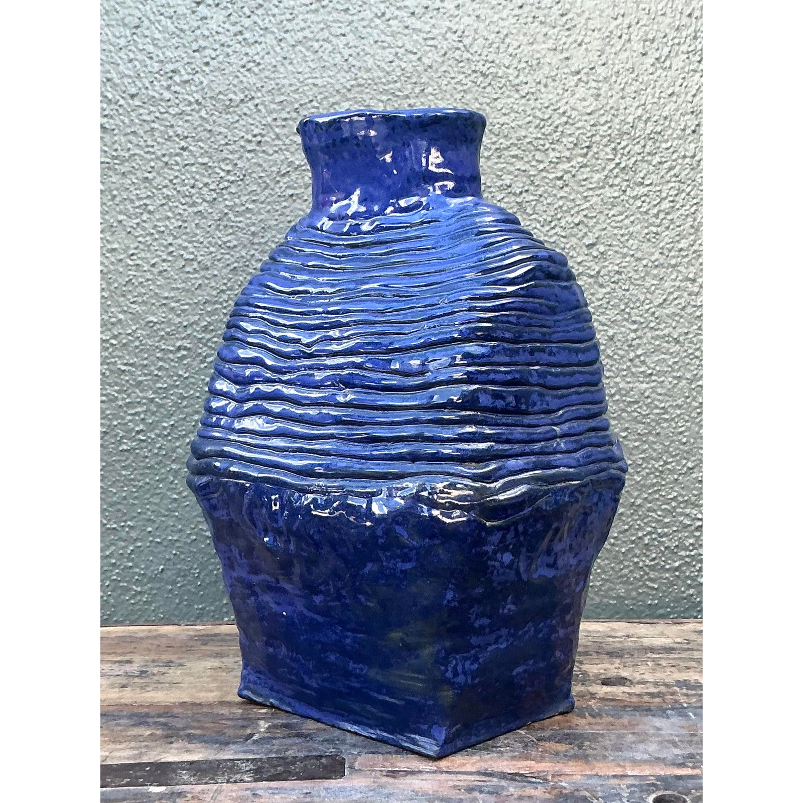 Vintage Boho Original Studio Pottery Coil Vase - Top view