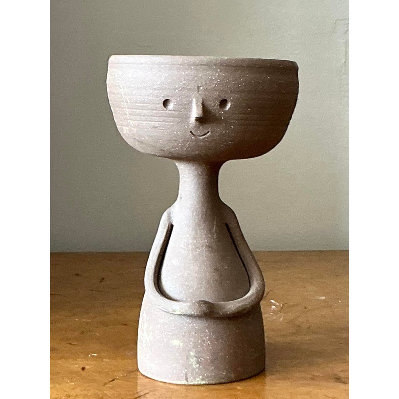 Vintage Boho Original Studio Pottery Figurative Bowl - Top view