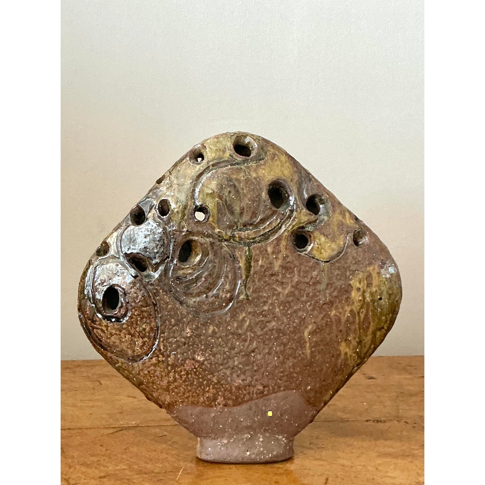 Vintage Boho Original Studio Pottery Flower Frog Vase - Top view