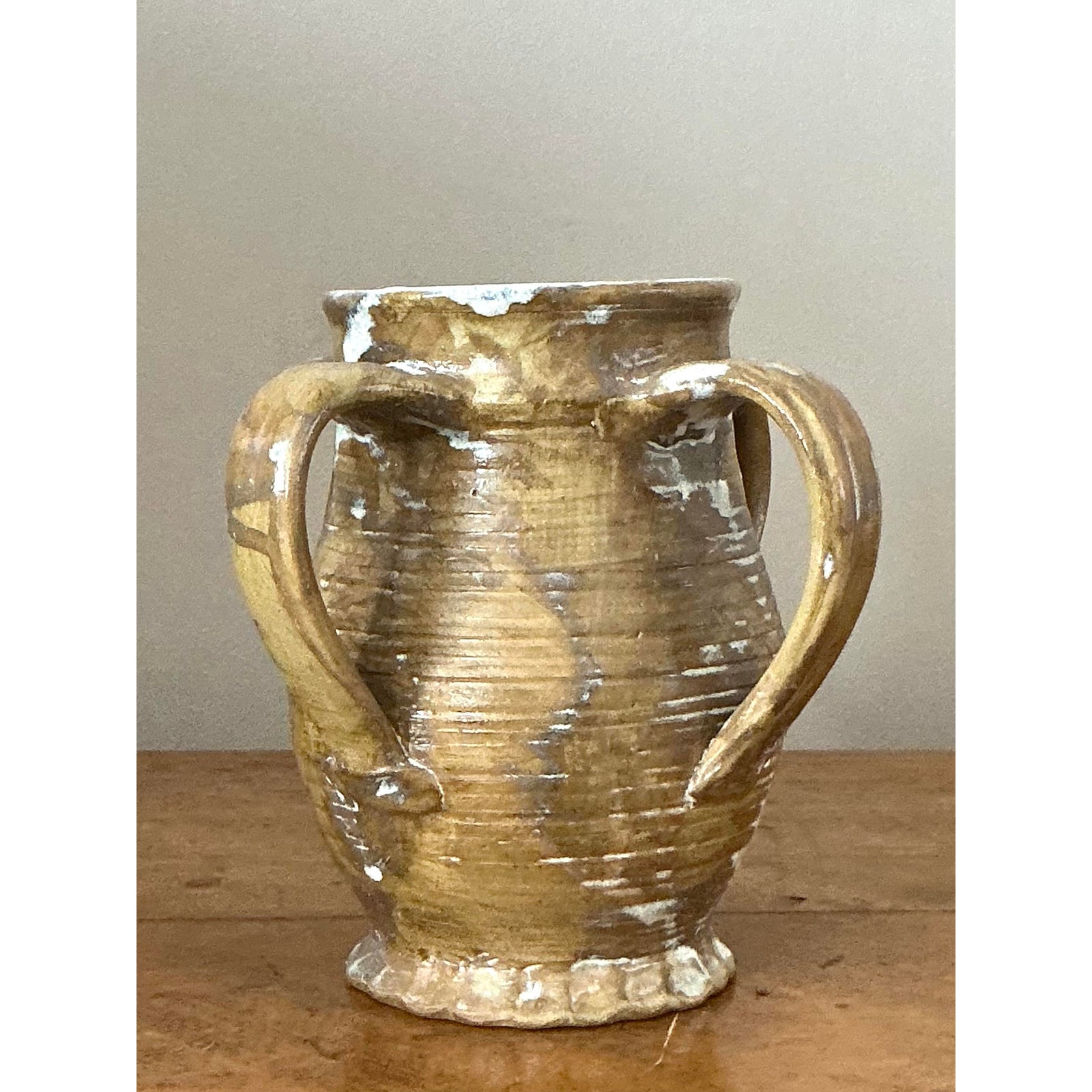 Vintage Boho Original Studio Pottery Handle Vase - Top view