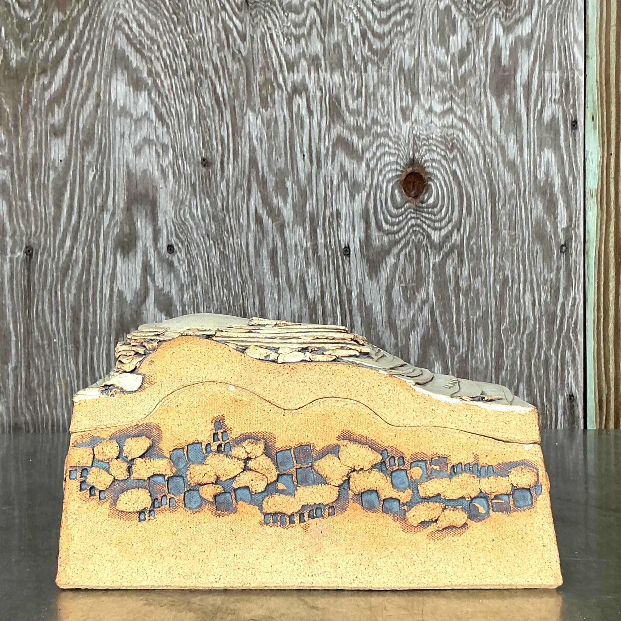 Vintage Boho Original Studio Pottery Lidded Box - Top view