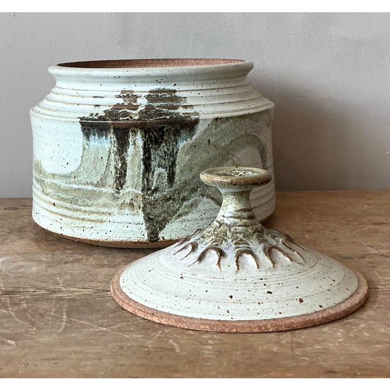 Vintage Boho Original Studio Pottery Lidded Pot - Side view