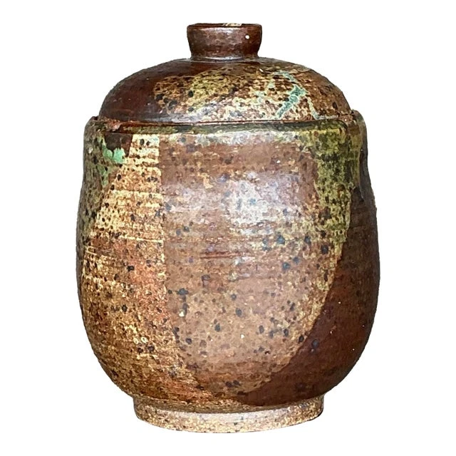 Vintage Boho Original Studio Pottery Lidded Vase - Detail view