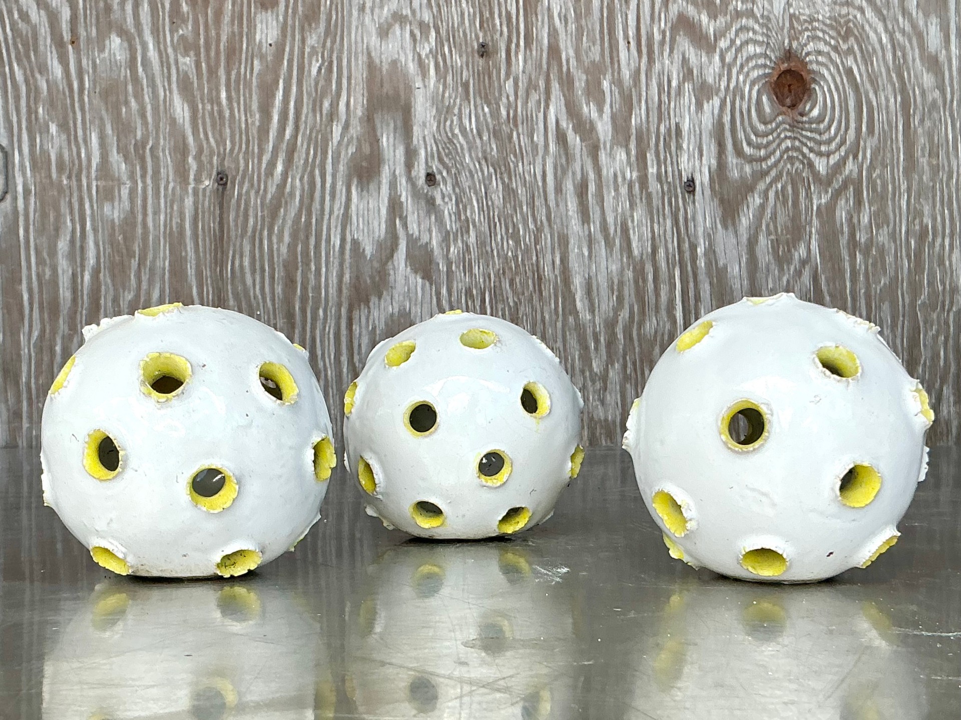 Vintage Boho Original Studio Pottery Orbs - Set Of 3 - Top view