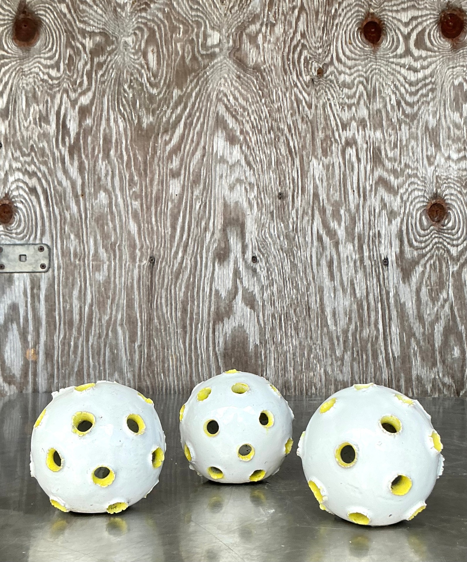 Vintage Boho Original Studio Pottery Orbs - Set Of 3 - Back view
