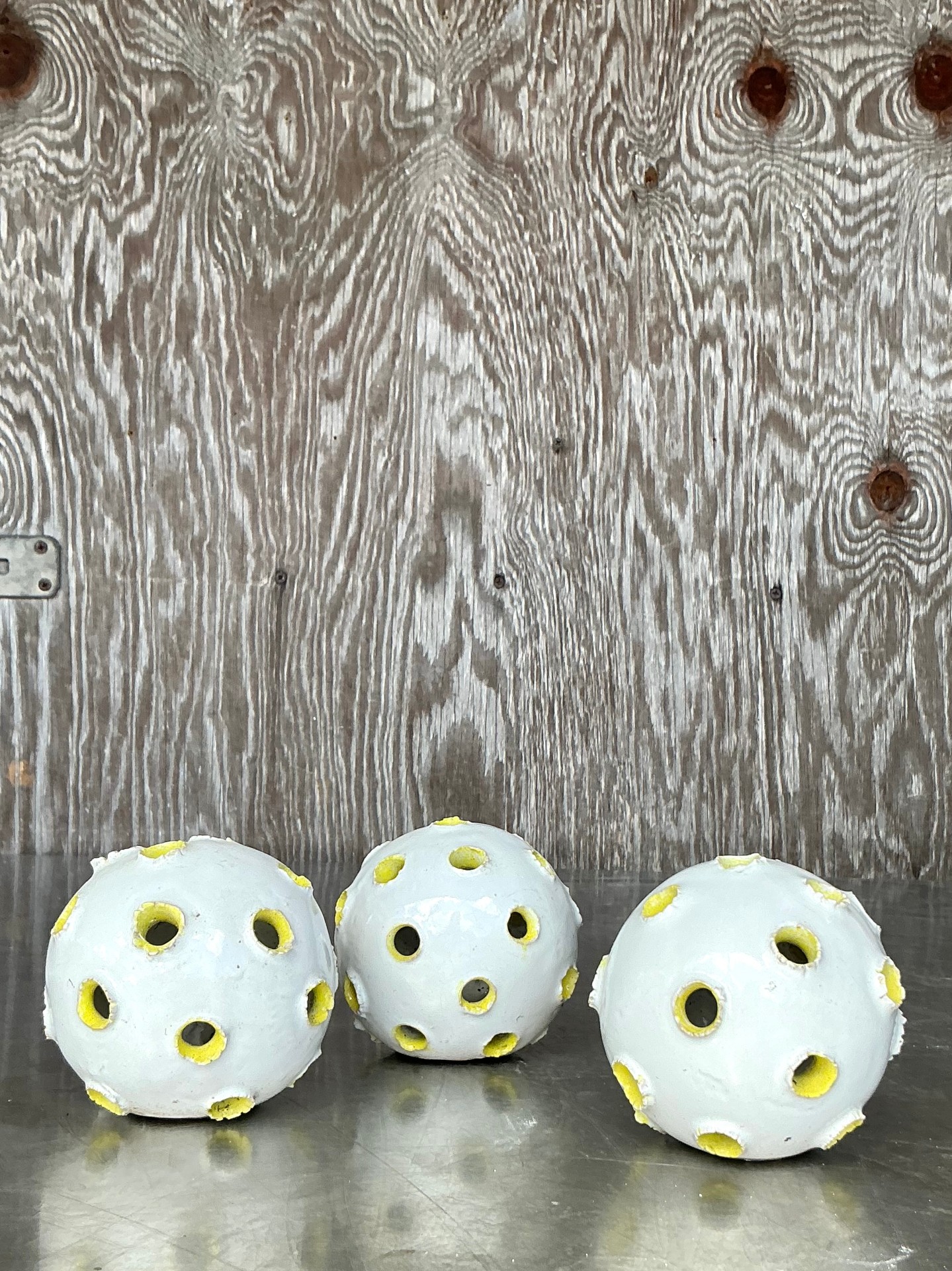 Vintage Boho Original Studio Pottery Orbs - Set Of 3 - Side view