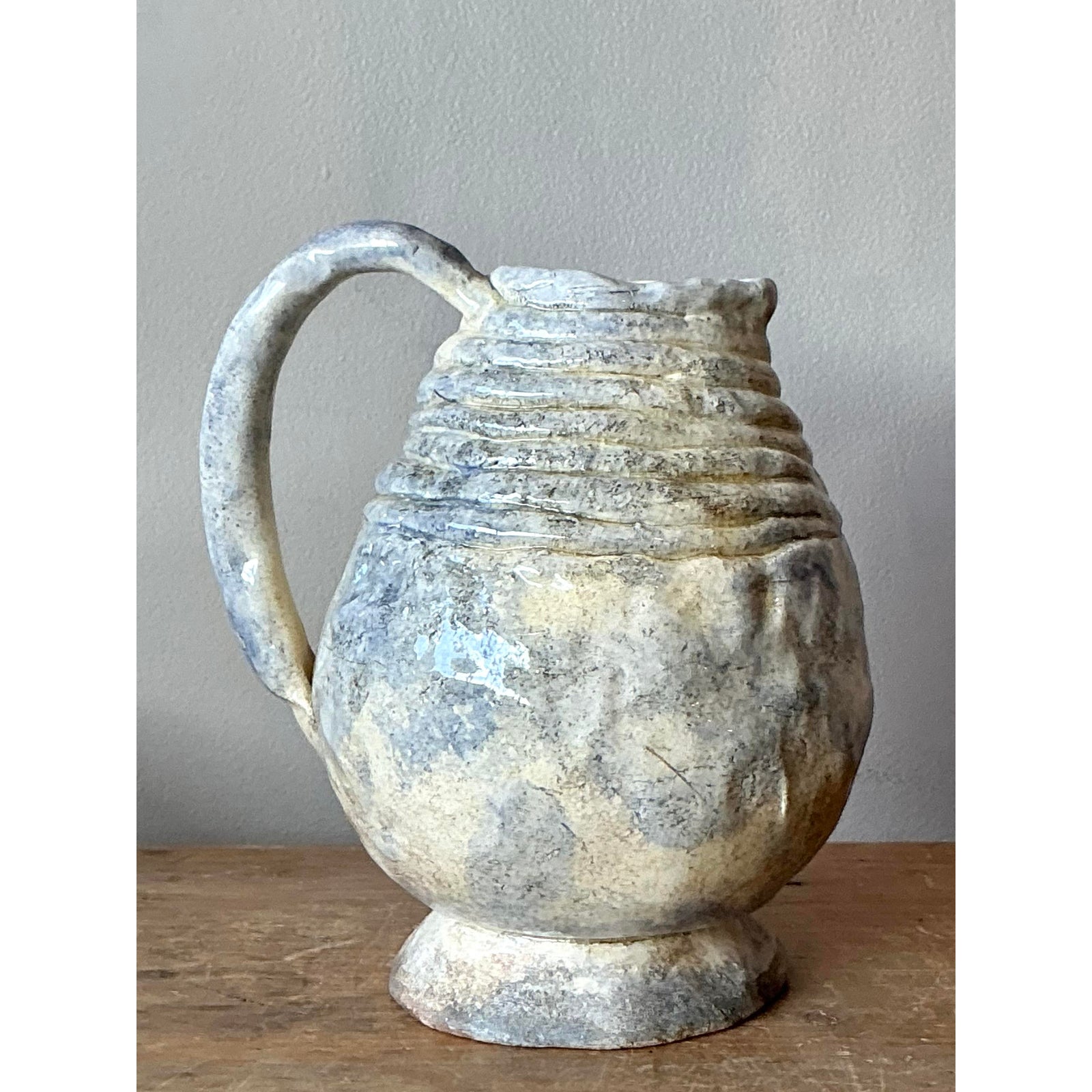 Vintage Boho Original Studio Pottery Pitcher - Top view