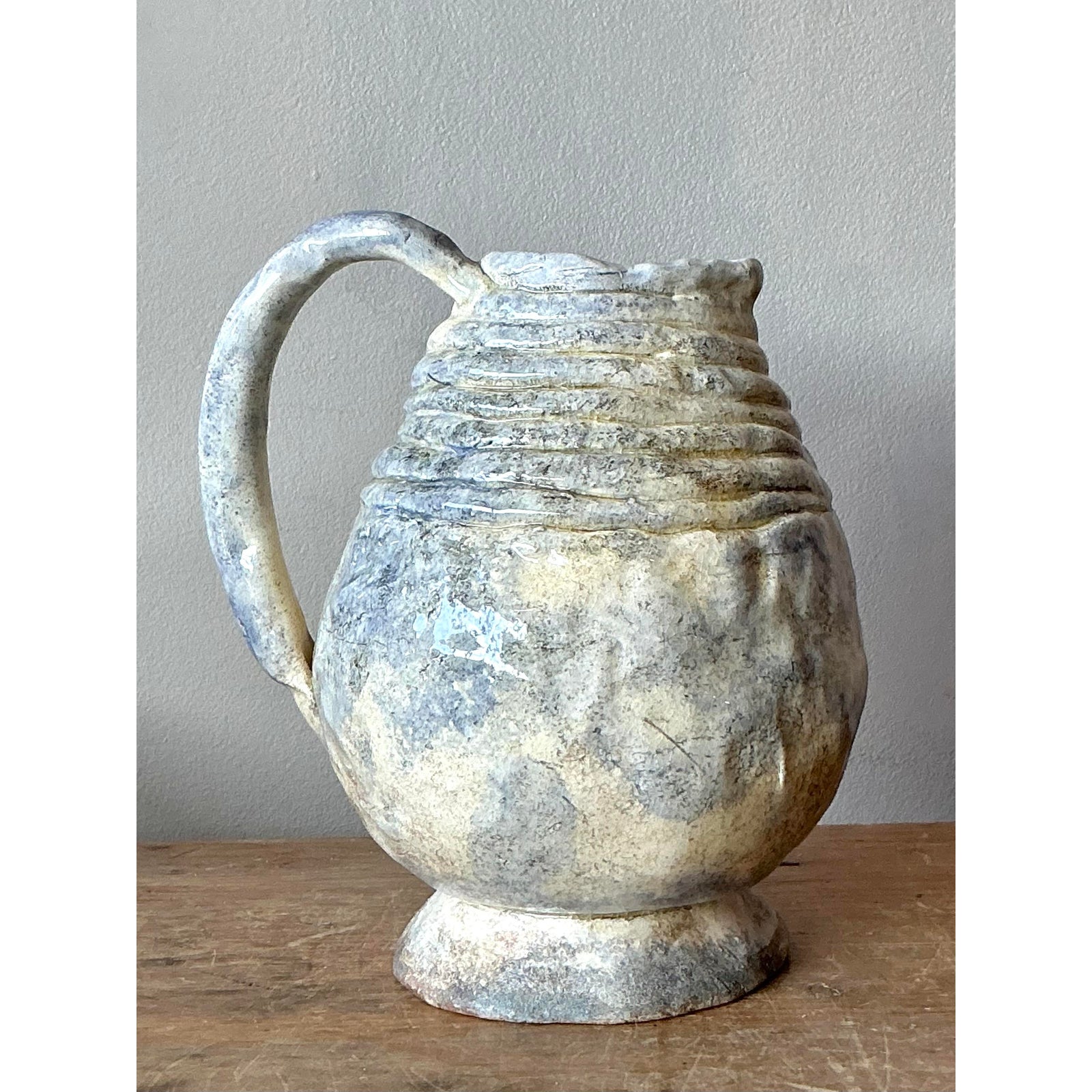 Vintage Boho Original Studio Pottery Pitcher - Side view