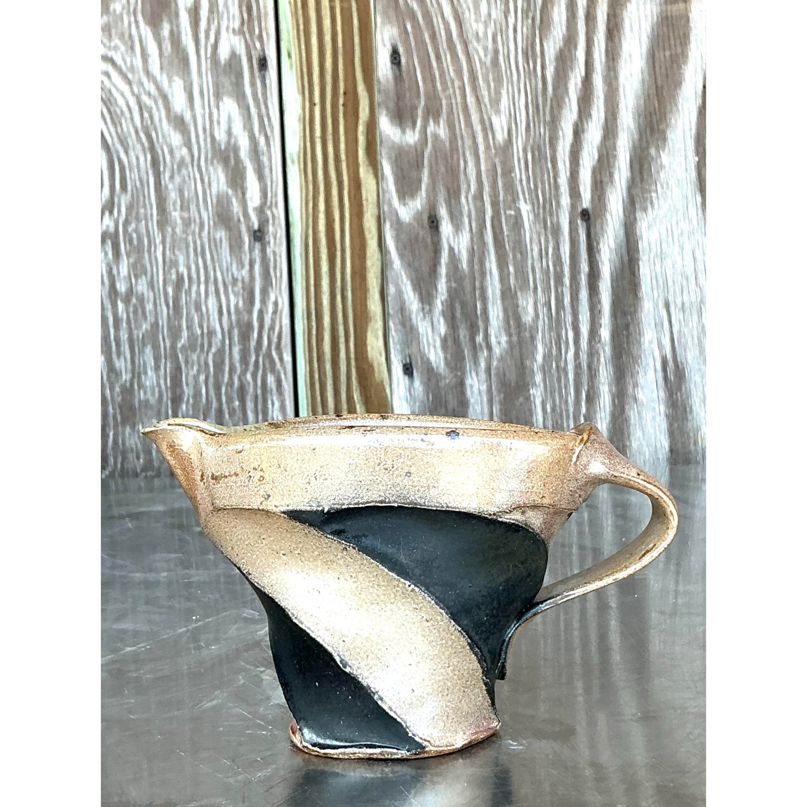Vintage Boho Original Studio Pottery Pitcher - Back view