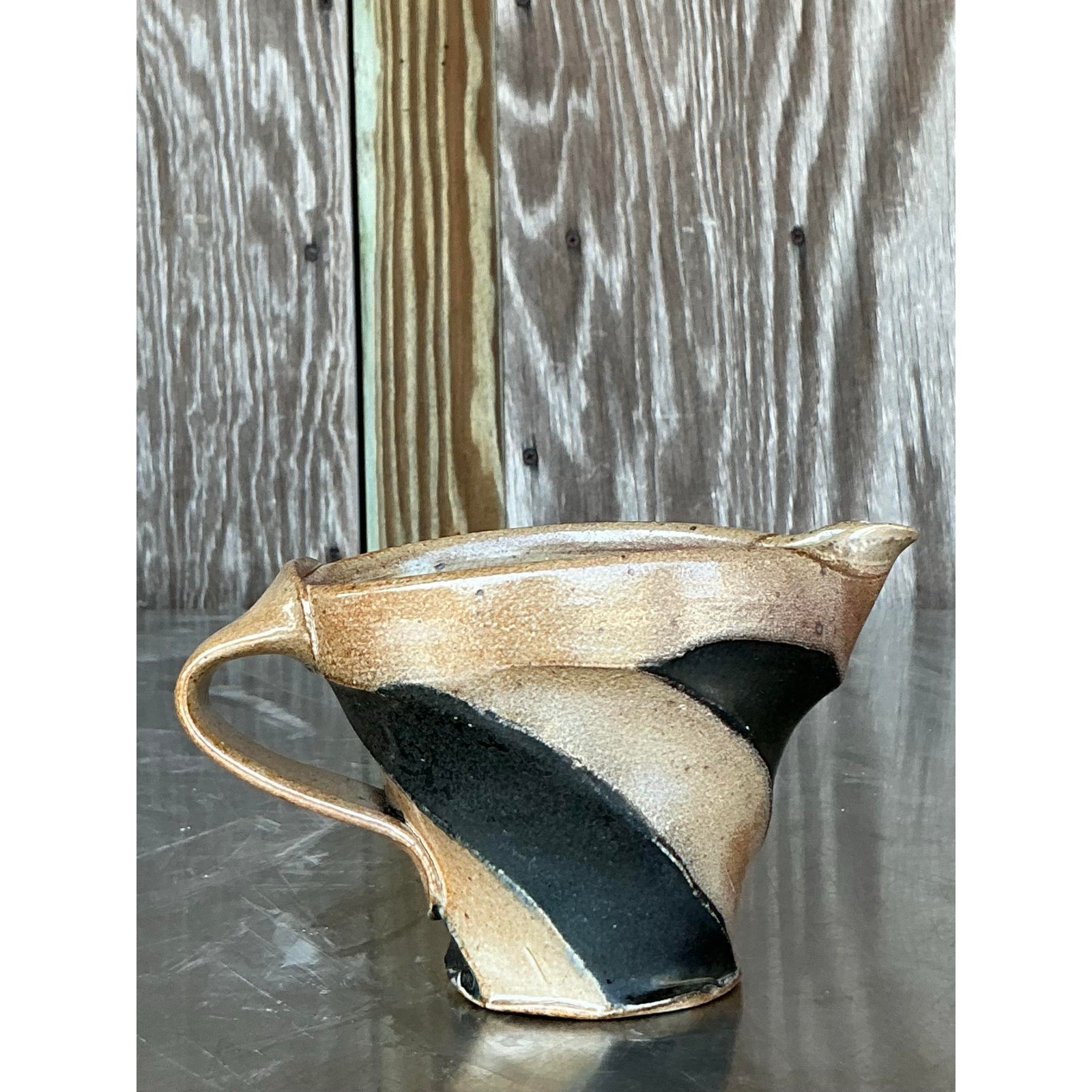 Vintage Boho Original Studio Pottery Pitcher - Side view