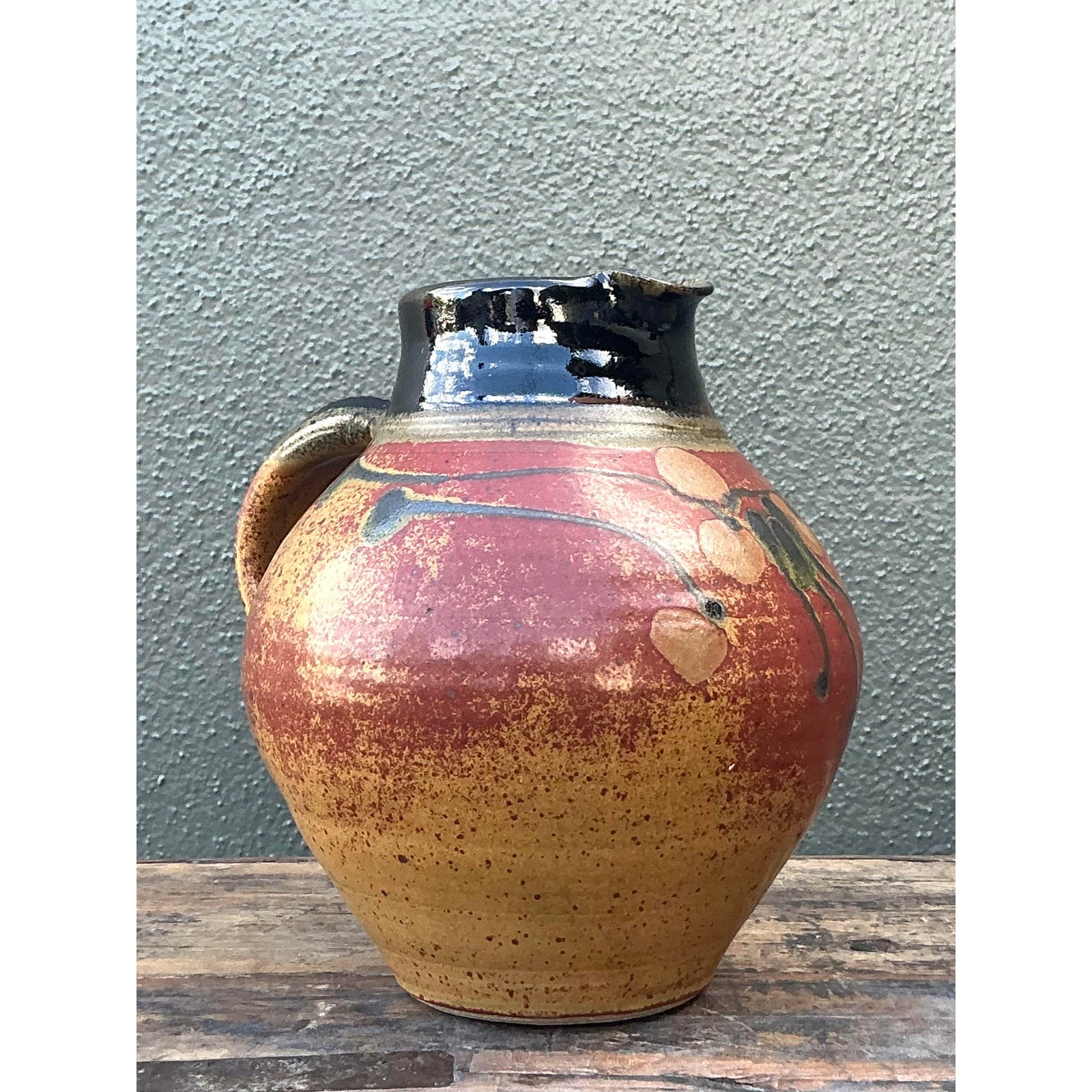 Vintage Boho Original Studio Pottery Pitcher - Top view