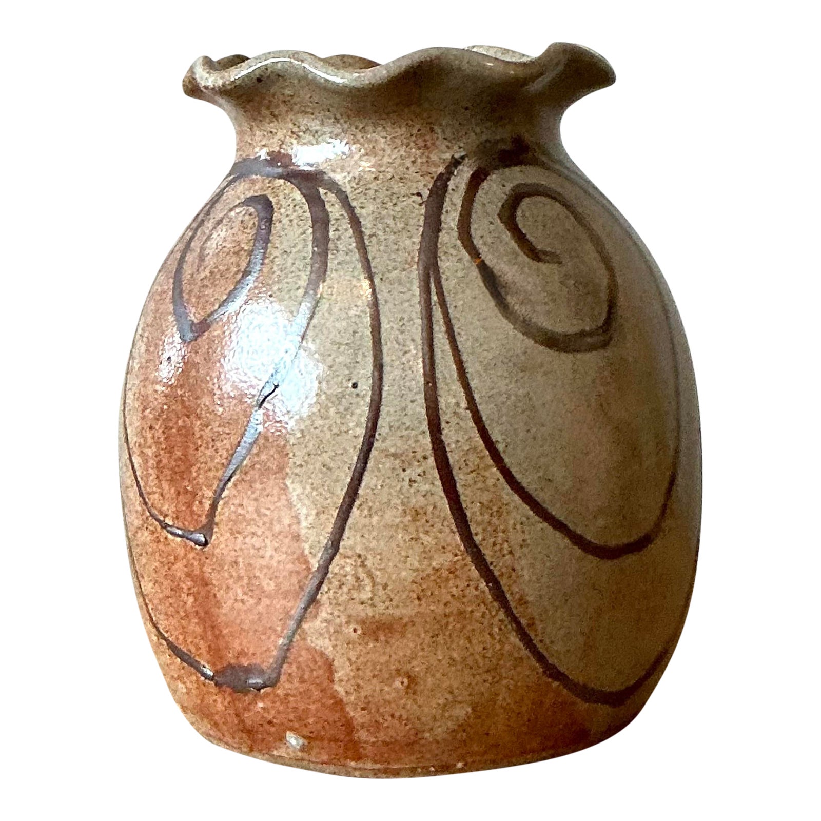 Vintage Boho Original Studio Pottery Ruffle Vase