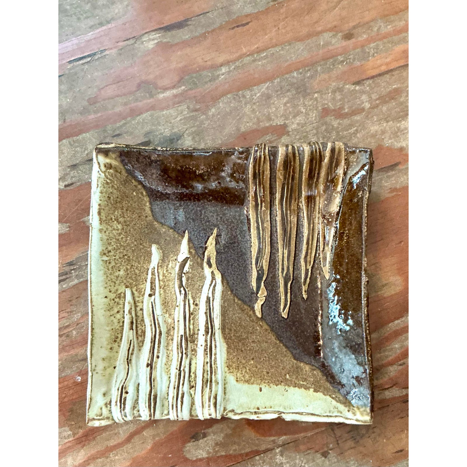 Vintage Boho Original Studio Pottery Tray - Top view