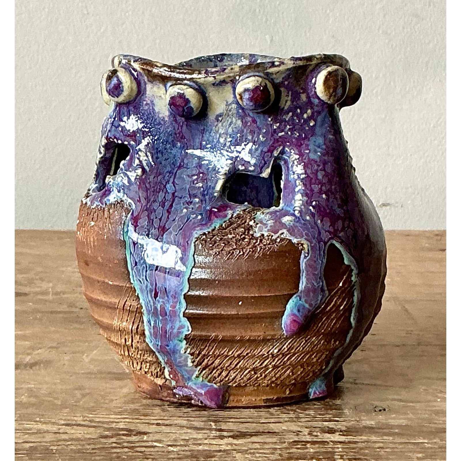 Vintage Boho Original Studio Pottery Vase - Top view