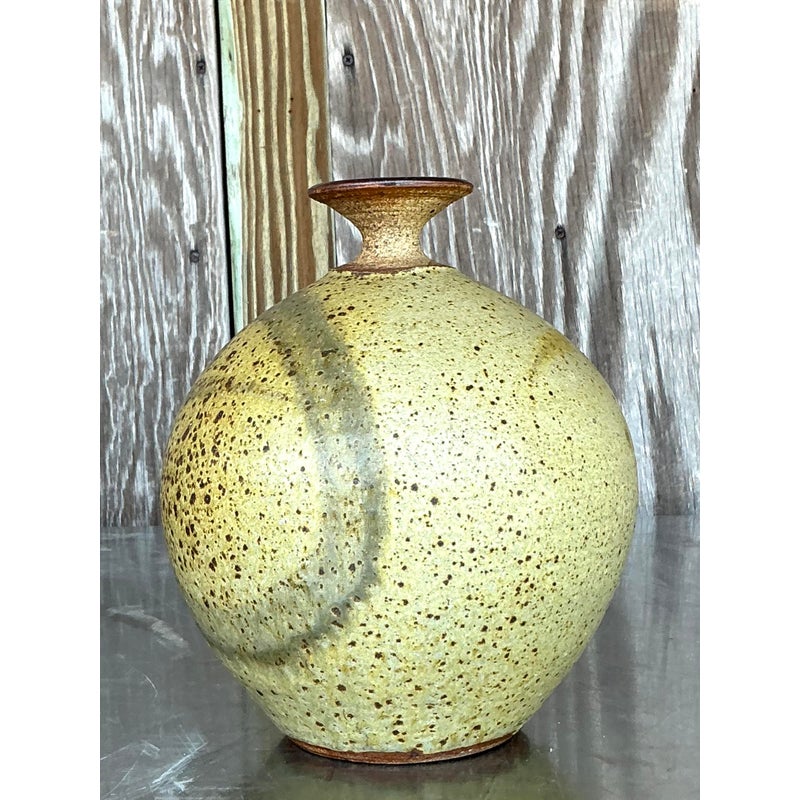 Vintage Boho Original Studio Pottery Vase - Top view