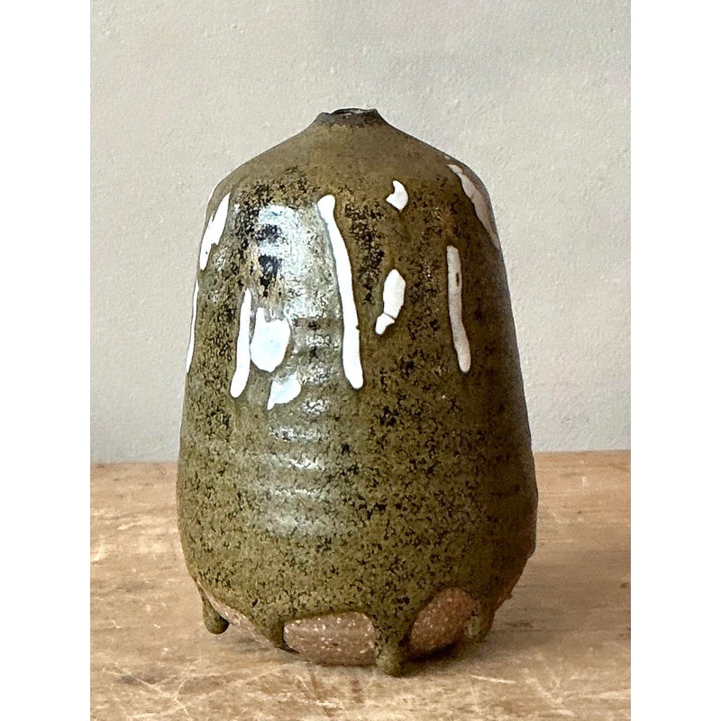 Vintage Boho Original Studio Pottery Weed Vase - Back view