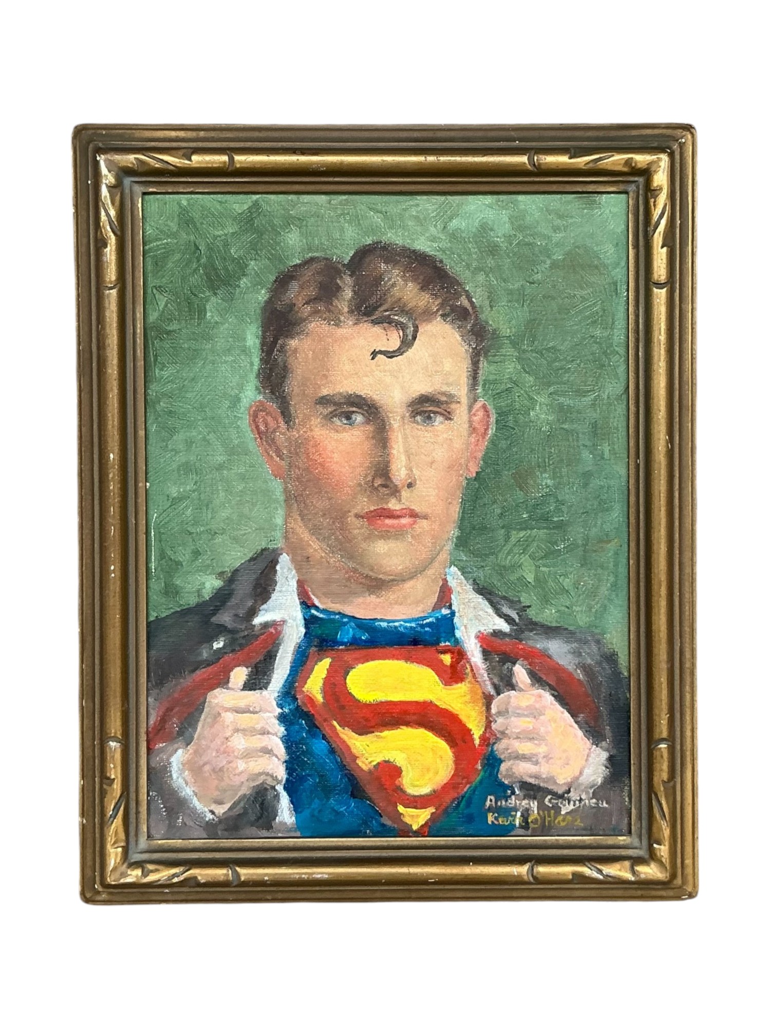 Vintage Boho Original Superman Oil Portrait On Canvas - Detail view