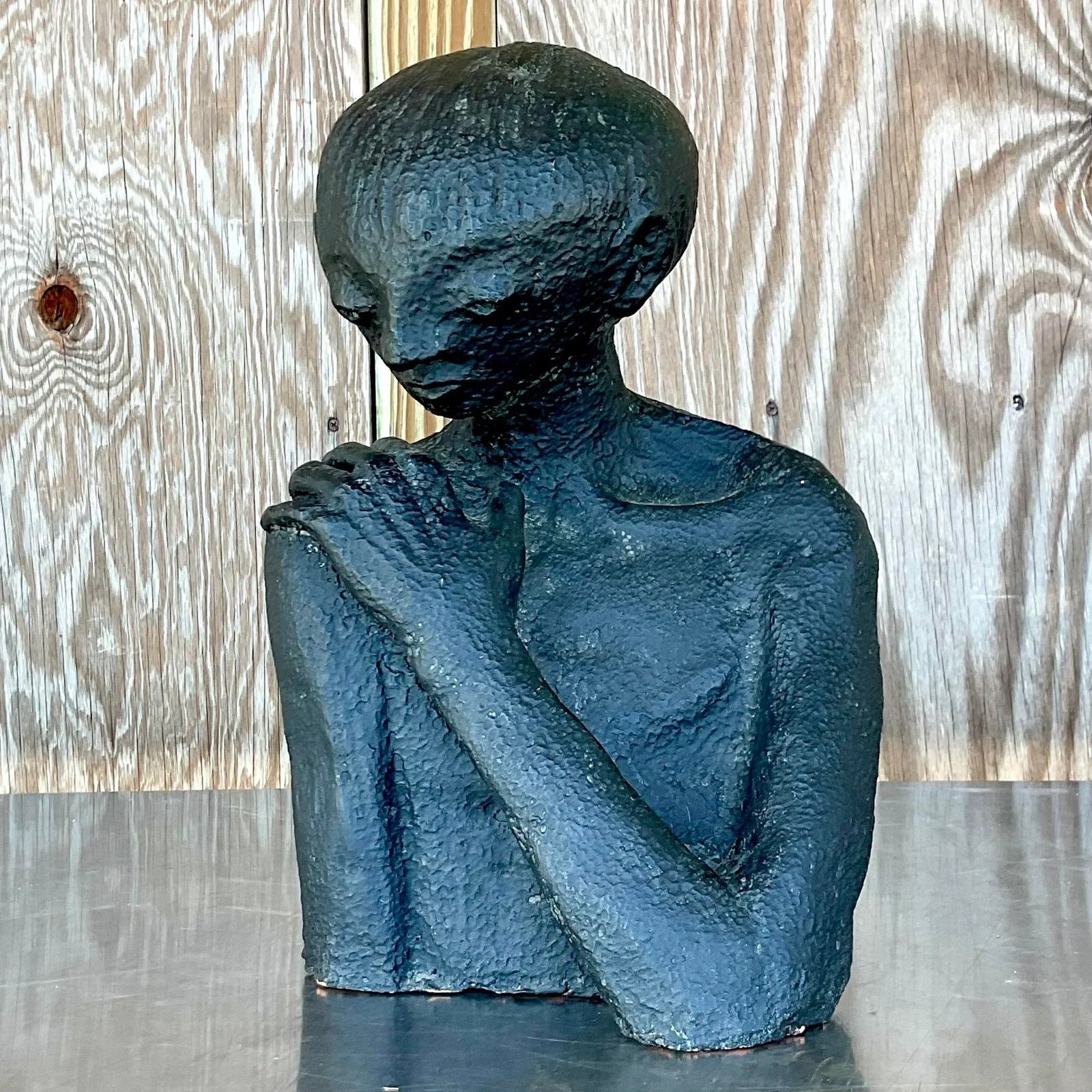 Vintage Boho Original Terracotta Sculpture of Man - Top view
