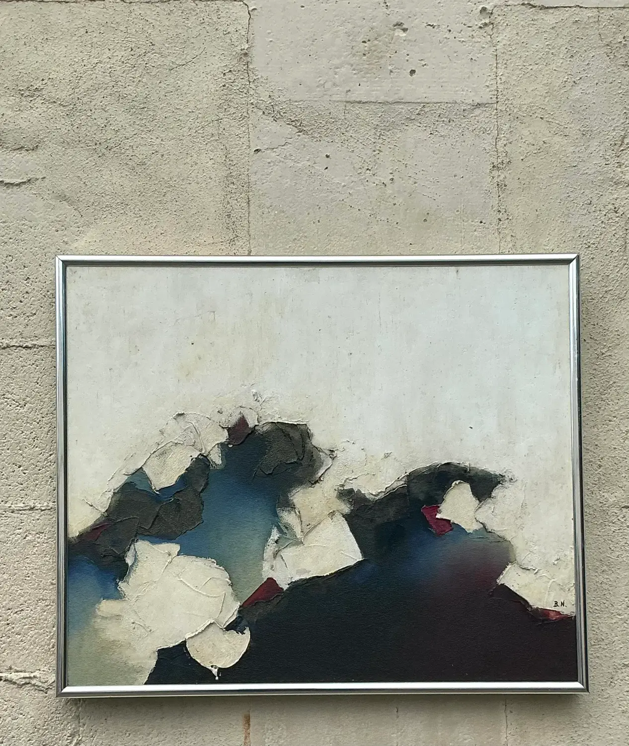 Vintage Boho Original Textured Abstract Oil Paining on Canvas - Side view
