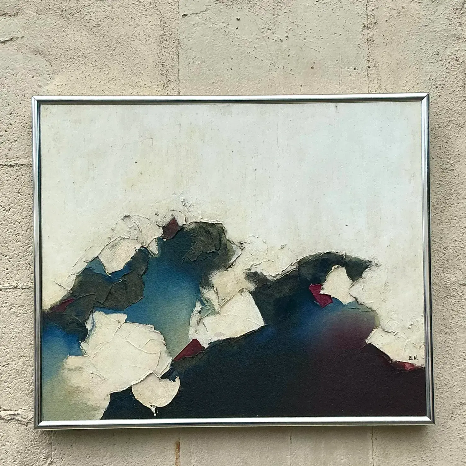 Vintage Boho Original Textured Abstract Oil Paining on Canvas - Top view