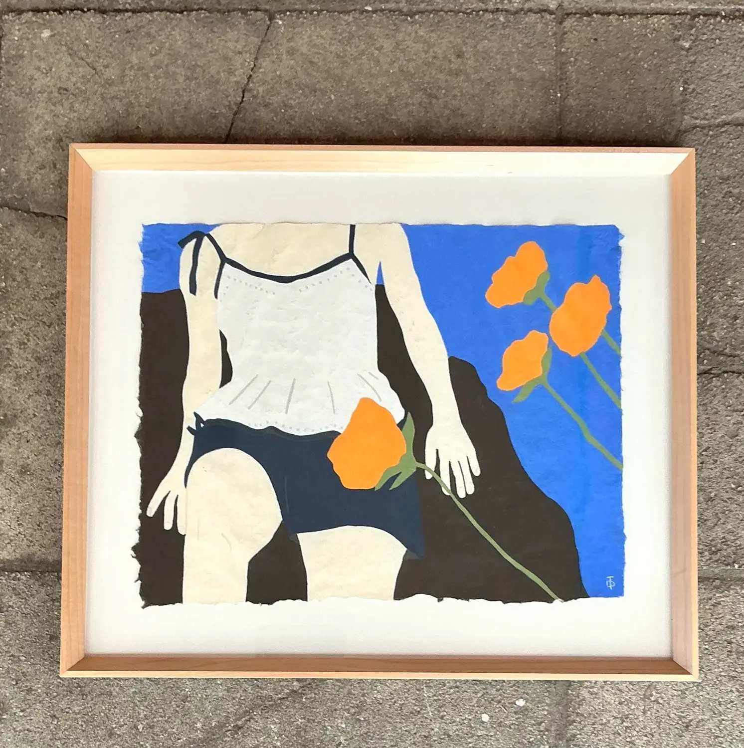 Vintage Boho Original Theresa Drapkin Pastel on Paper Figurative Drawing
