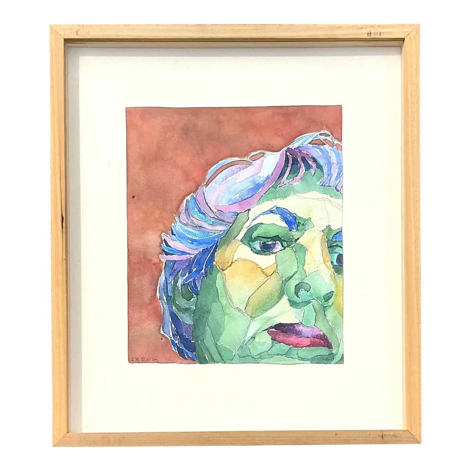 Vintage Boho Original Watercolor Portrait on Paper