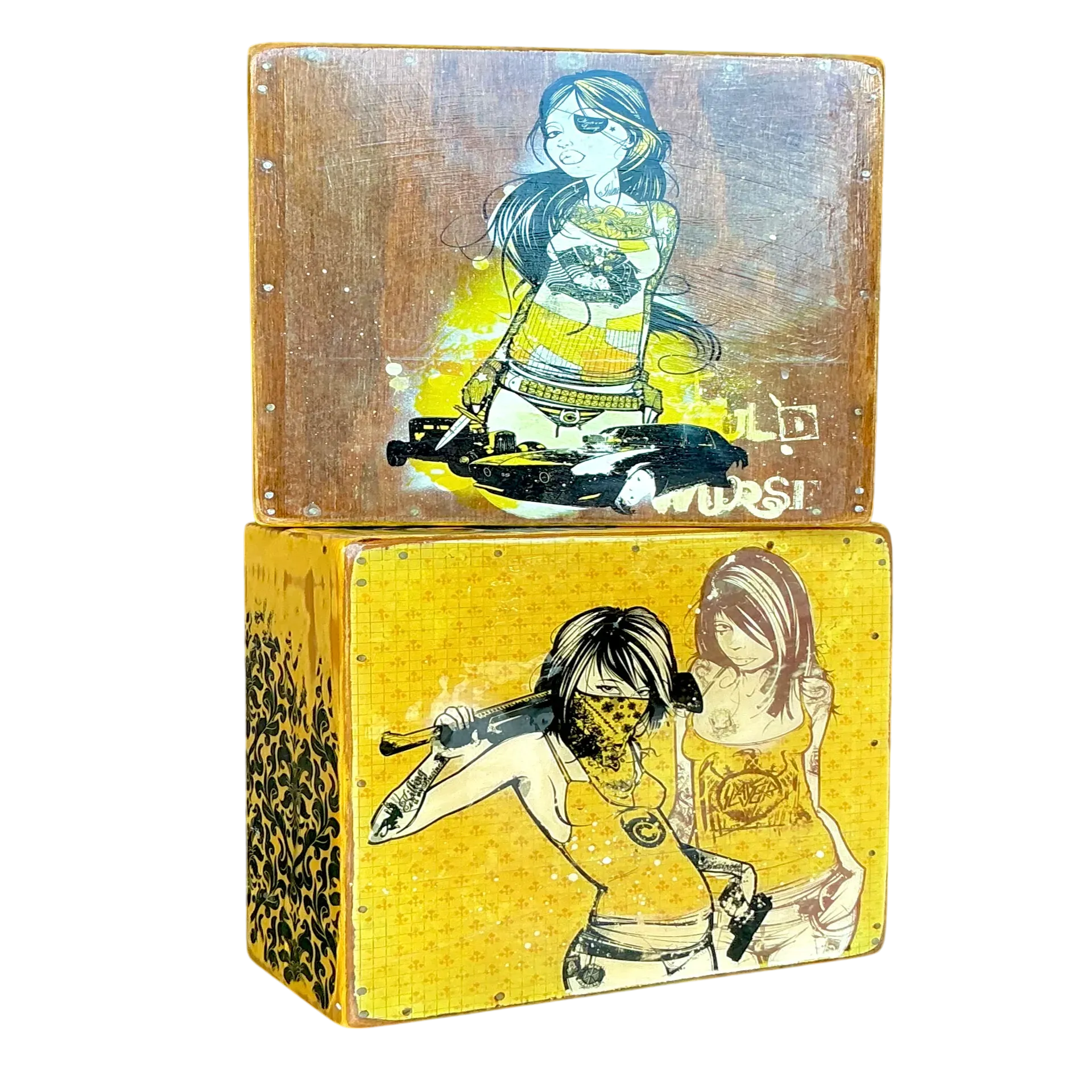 Vintage Boho Outsider Art Boxes - Set Of 2 - Detail view