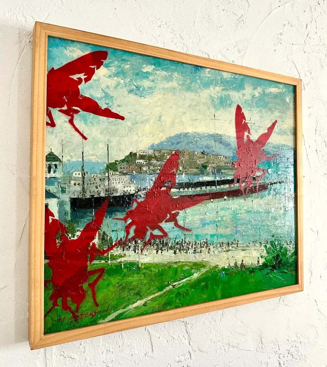 Vintage Boho Outsider Art Reclaimed Oil on Canvas - Detail view