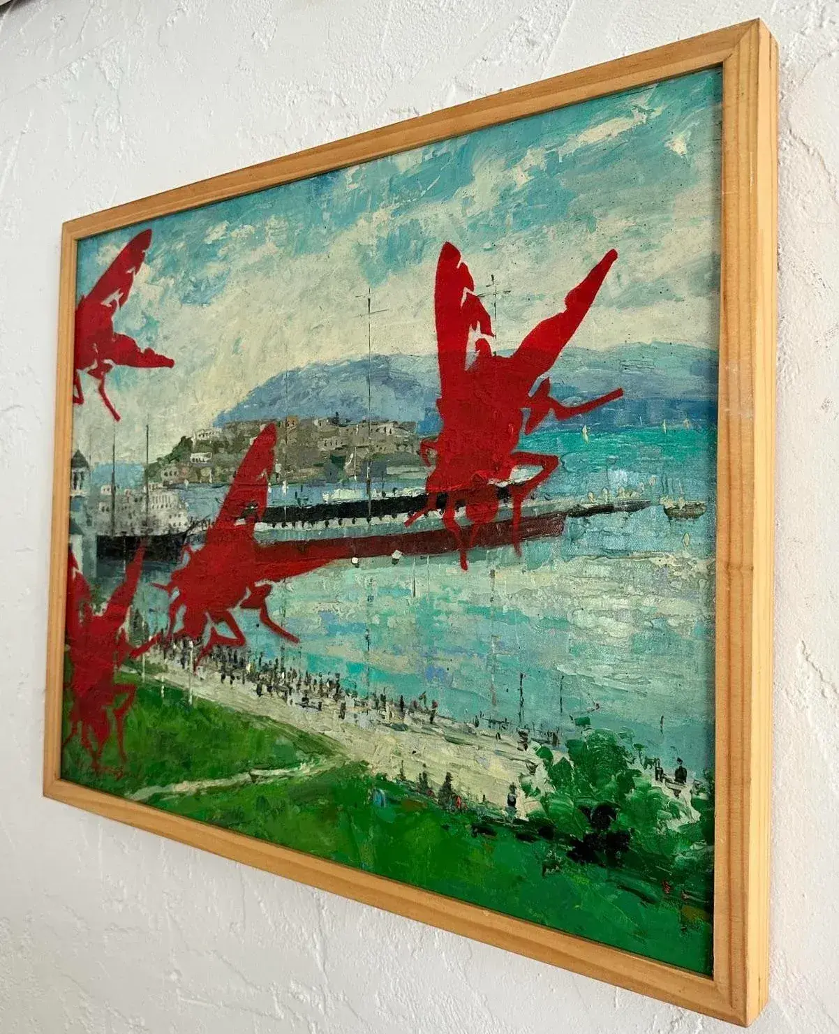 Vintage Boho Outsider Art Reclaimed Oil on Canvas - Side view