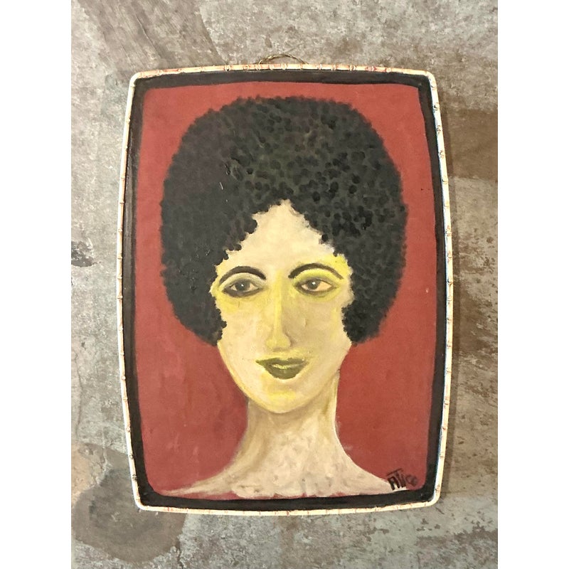 Vintage Boho Outsider Portrait on Resin Lid