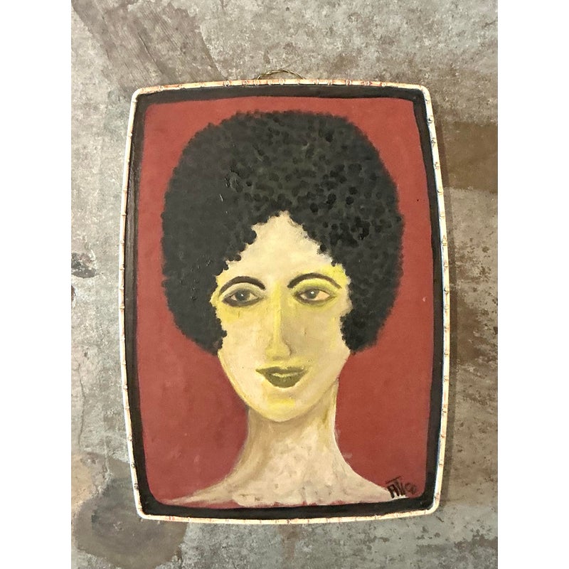 Vintage Boho Outsider Portrait on Resin Lid - Top view