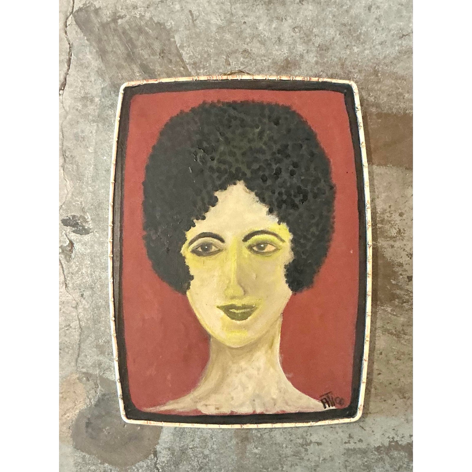 Vintage Boho Outsider Portrait on Resin Lid - Detail view