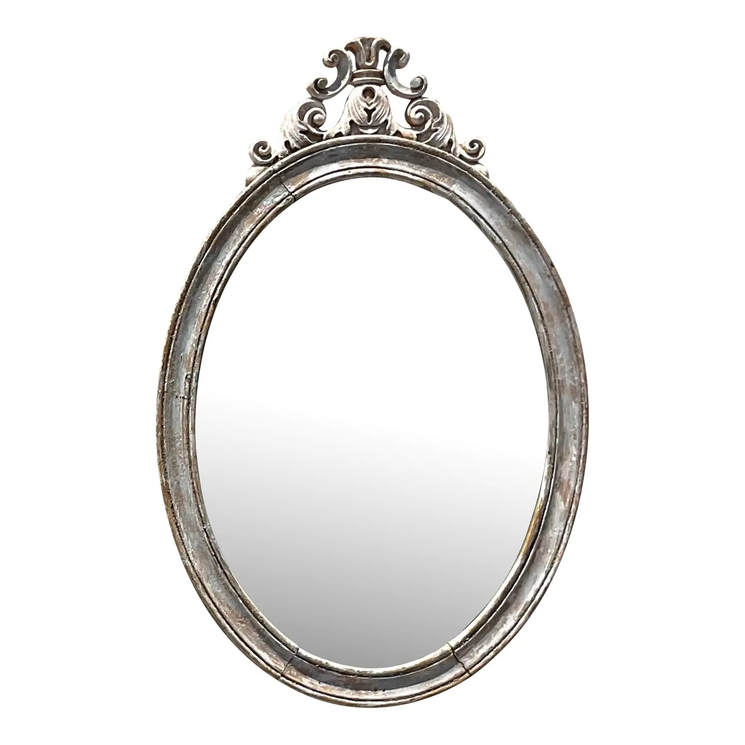Vintage Boho Oval Carved Wood Mirror