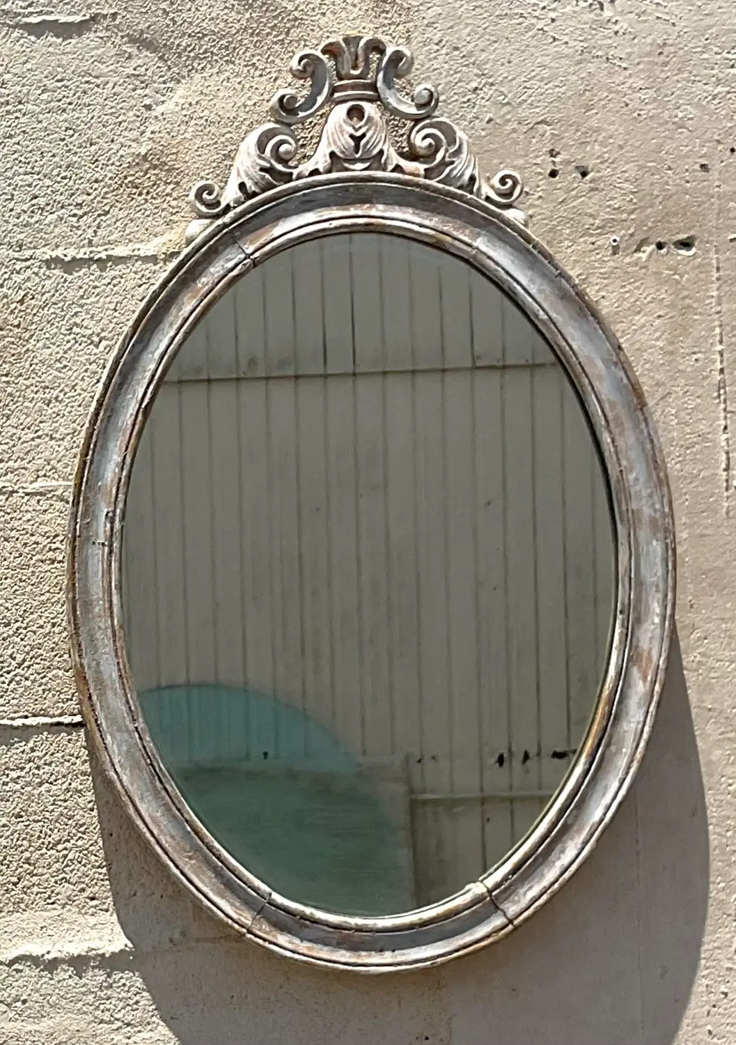 Vintage Boho Oval Carved Wood Mirror - Detail view