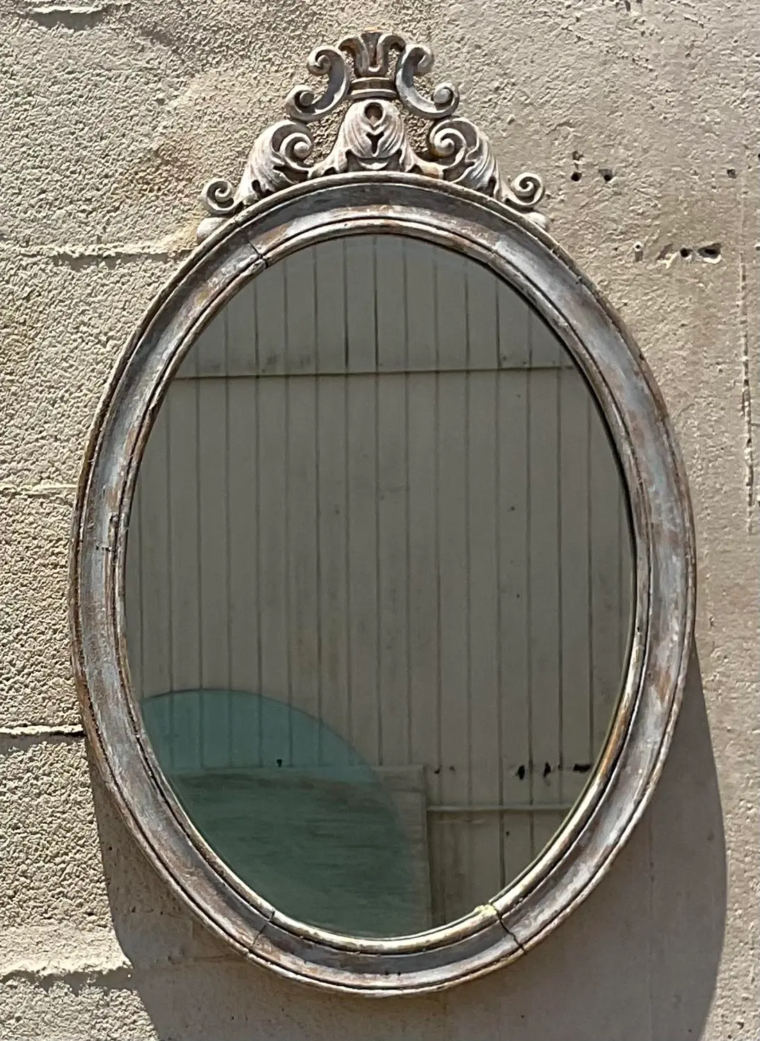 Vintage Boho Oval Carved Wood Mirror - Side view