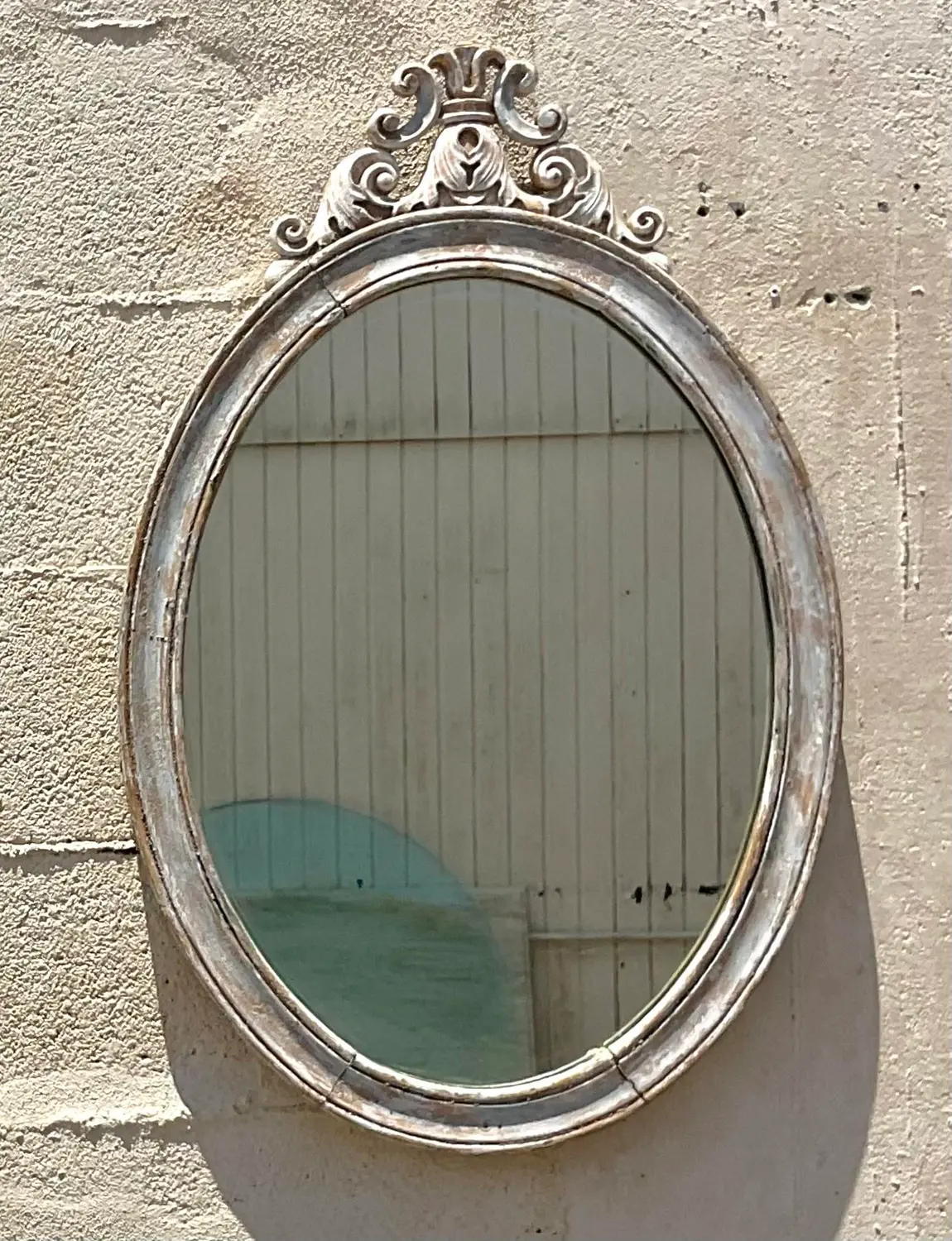 Vintage Boho Oval Carved Wood Mirror - Back view