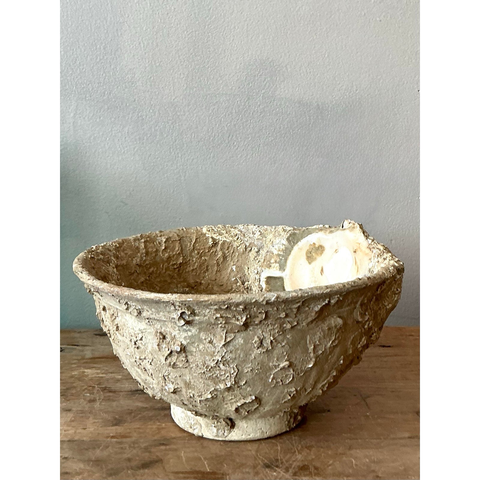 Vintage Boho Oyster Ceramic Bowl - Side view