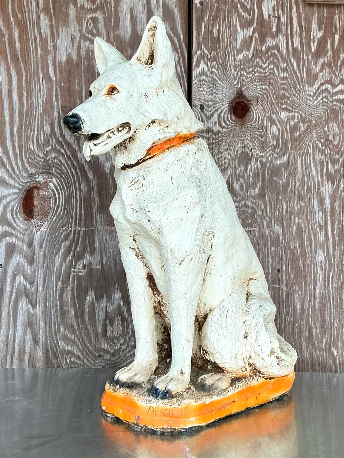 Vintage Boho Painted Ceramic Dog - Top view