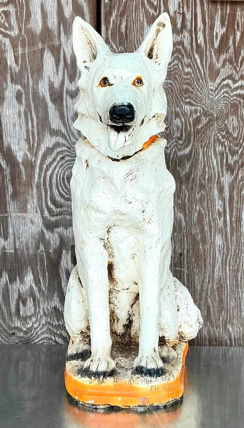 Vintage Boho Painted Ceramic Dog - Detail view
