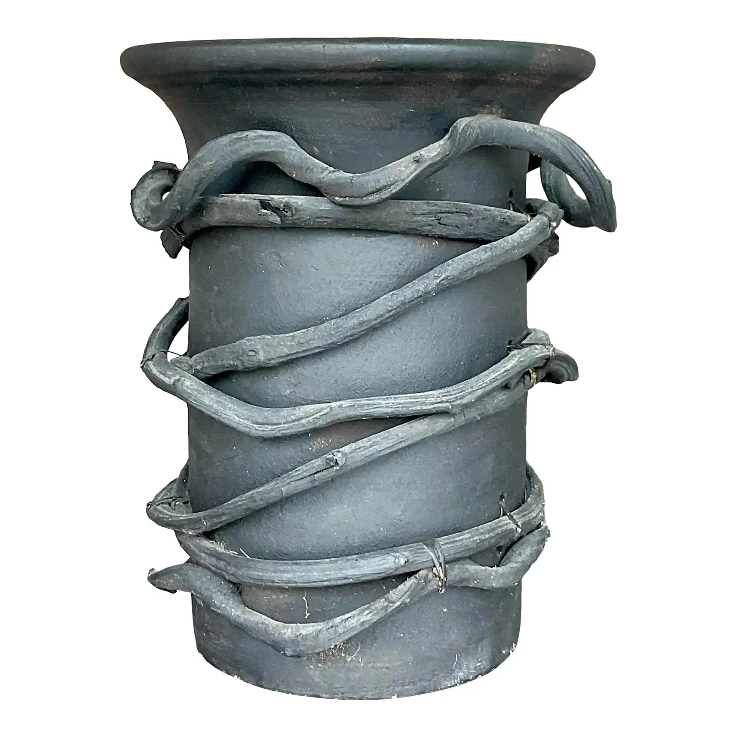 Vintage Boho Painted Studio Pottery Vase With Wrapped Vine