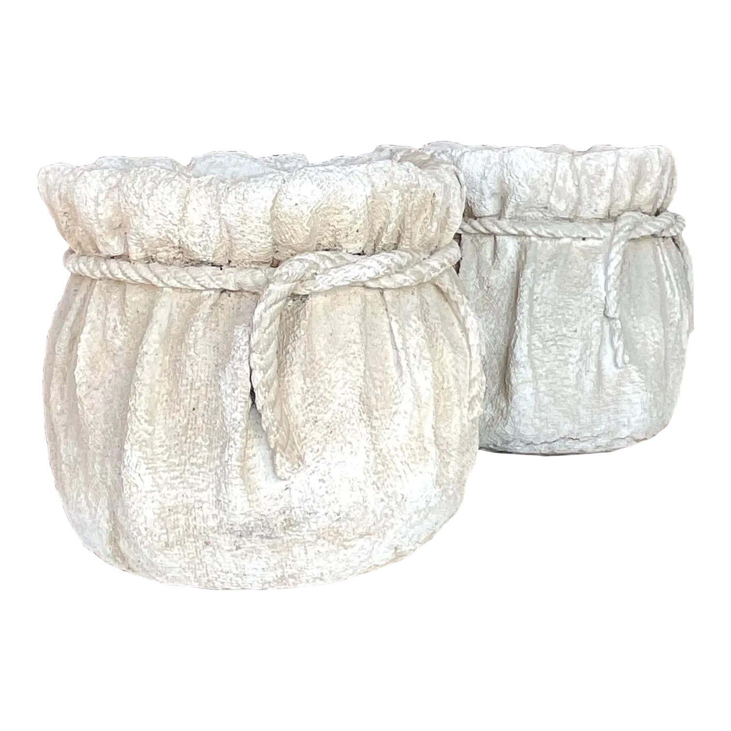 Vintage Boho Painted Terra Cotta Rope Planters - a Pair - Detail view