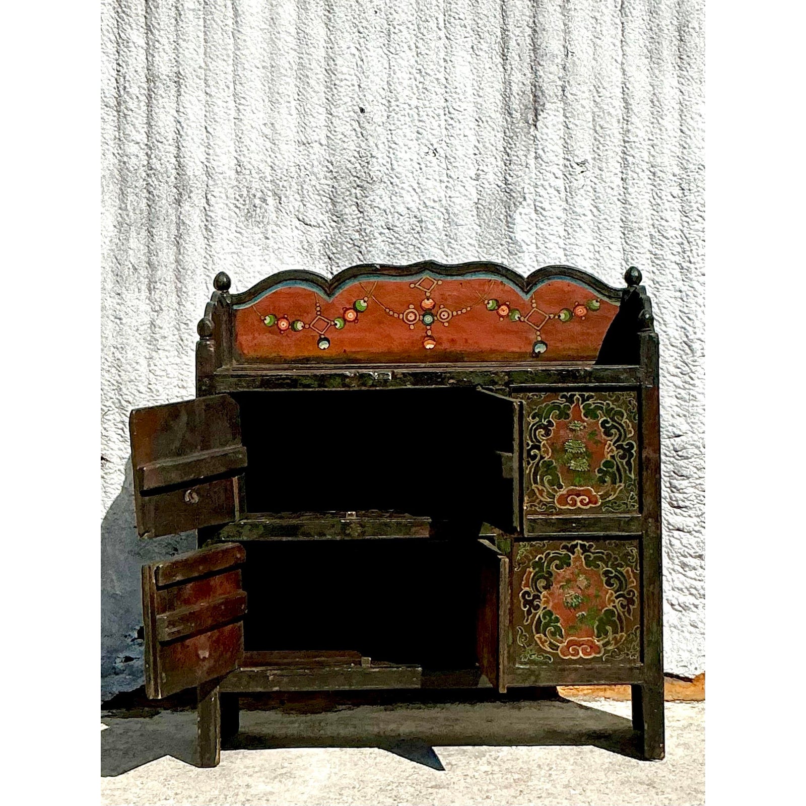 Vintage Boho Painted Wagon Sideboard - Top view