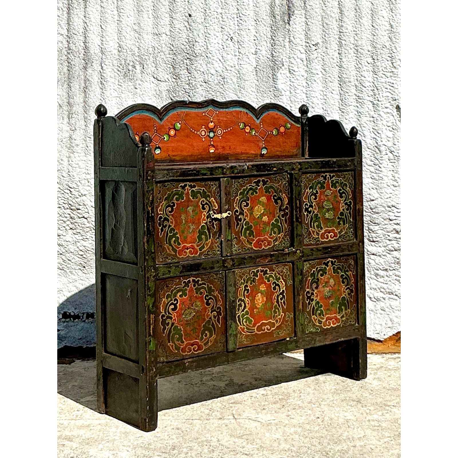 Vintage Boho Painted Wagon Sideboard - Side view