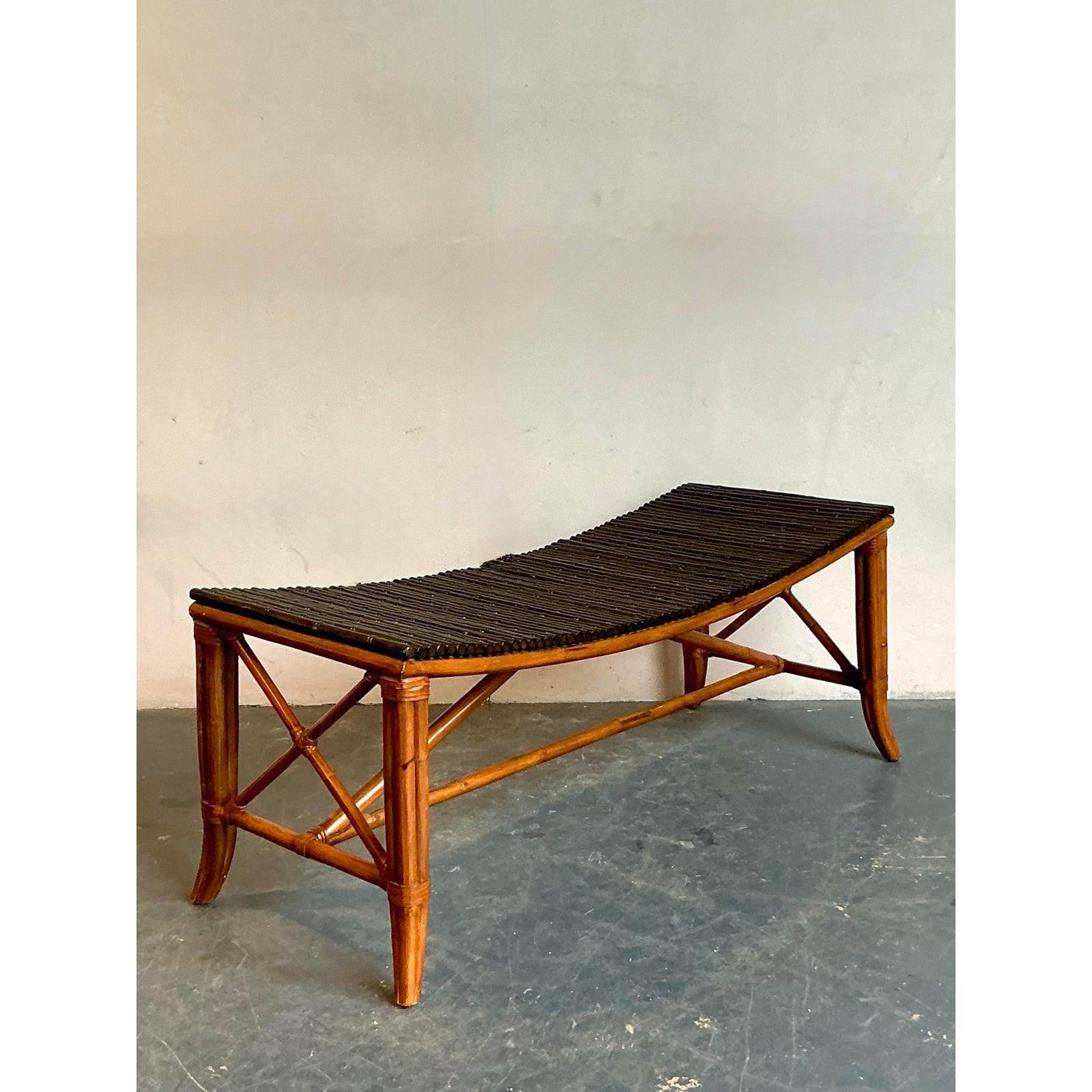 Vintage Boho Palecek Bamboo Bench - Side view